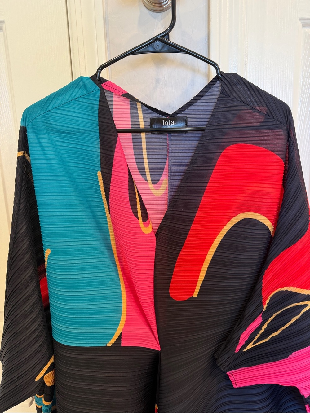 Dressed in LALA Woman of the Hour Bold Abstract Print Black Dress Neon - Picture 3 of 5